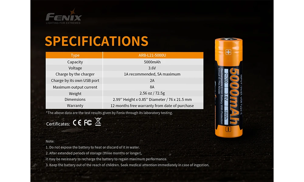 Fenix ARB-L21-5000U Rechargeable 21700 Battery 5 Fenix ARB-L21-5000U Rechargeable 21700 Battery - Image 5