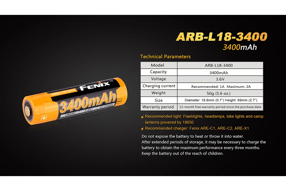 Fenix ARB-L18-3400mAh Rechargeable 18650 Battery 5 Fenix ARB-L18-3400mAh Rechargeable 18650 Battery - Image 5
