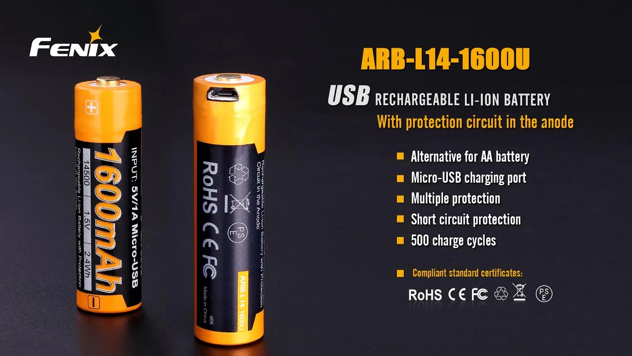 Fenix ARB-L14-1600U 1.5V USB Rechargeable Li-ion AA Battery 2 Fenix ARB-L14-1600U 1.5V USB Rechargeable Li-ion AA Battery - Image 2
