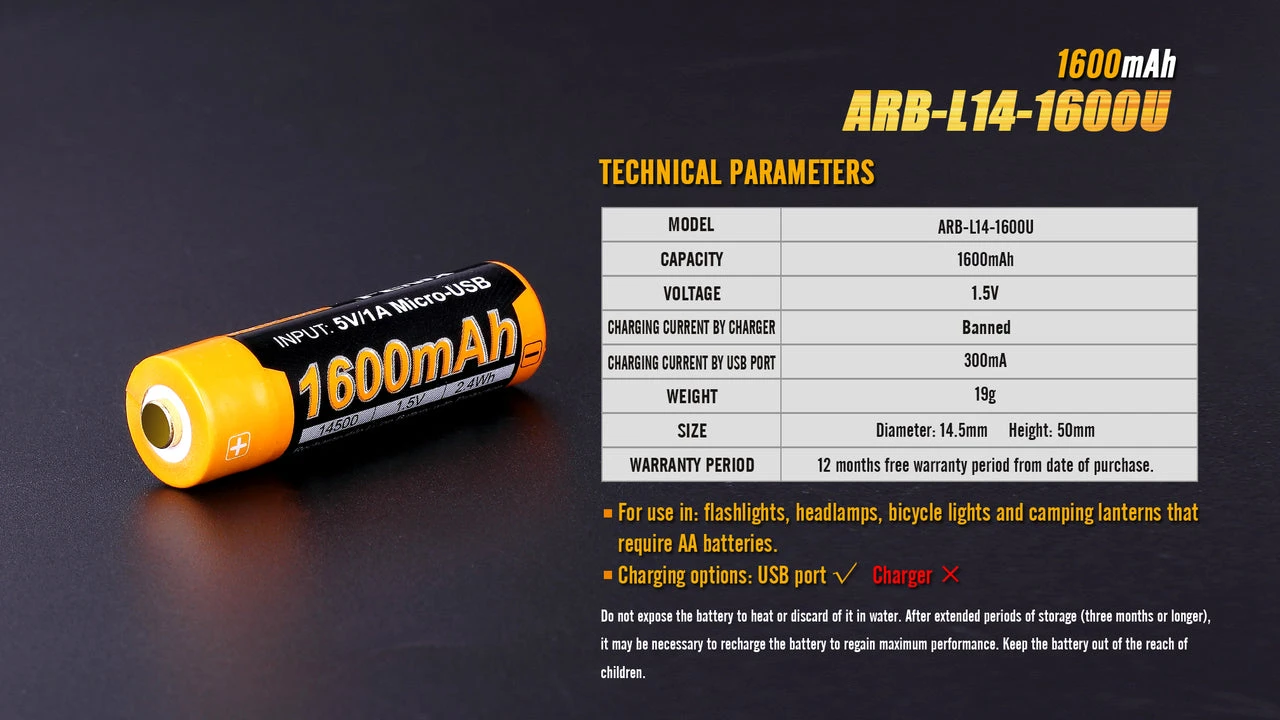 Fenix ARB-L14-1600U 1.5V USB Rechargeable Li-ion AA Battery 9 Fenix ARB-L14-1600U 1.5V USB Rechargeable Li-ion AA Battery - Image 9