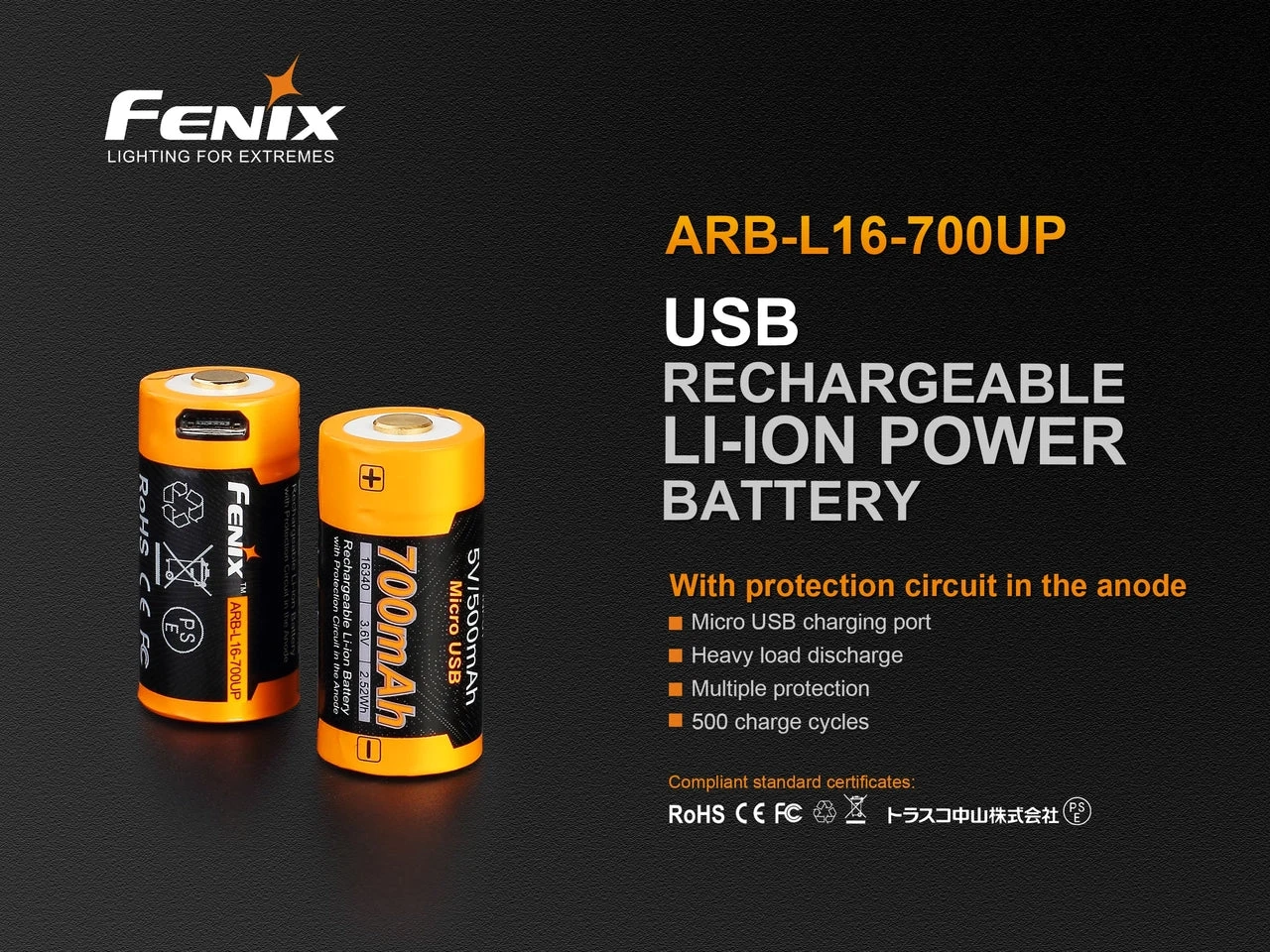 Fenix ARB-L16-700UP USB Rechargeable 16340 Battery 3 Fenix ARB-L16-700UP USB Rechargeable 16340 Battery - Image 3