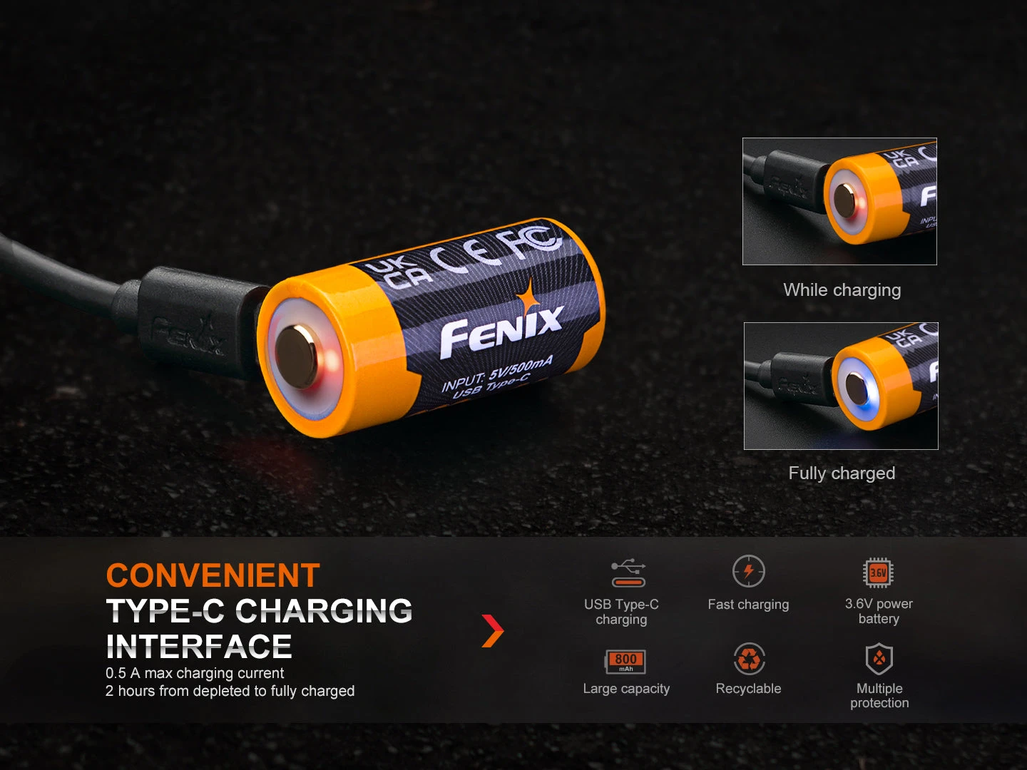 Fenix ARB-L16-800UP USB-C Rechargeable 16340 Battery 3 Fenix ARB-L16-800UP USB-C Rechargeable 16340 Battery - Image 3