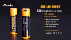 Fenix ARB-L18-2600U USB Rechargeable Li-ion 18650 Battery -Fenix Shop Fenix ARB L18 2600U rechargeable battery details