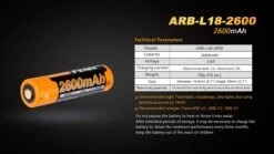 Fenix ARB-L18-2600 High-Capacity 18650 Battery - 2600mAh 11 Fenix ARB-L18-2600 High-Capacity 18650 Battery - 2600mAh -Fenix Shop Fenix ARB L18 2600 Battery parameters