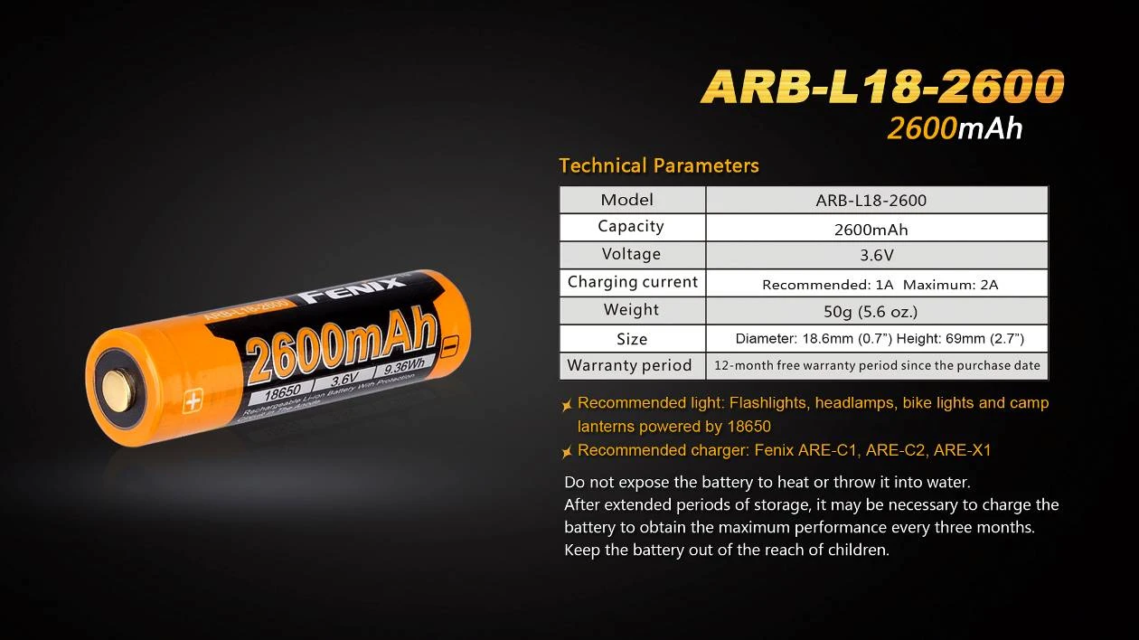 Fenix ARB-L18-2600 High-Capacity 18650 Battery - 2600mAh 6 Fenix ARB-L18-2600 High-Capacity 18650 Battery - 2600mAh - Image 6