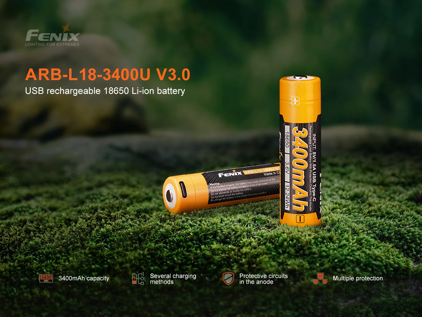 Fenix ARB-L18-3400U V3 USB-C Rechargeable 18650 Battery 2 Fenix ARB-L18-3400U V3 USB-C Rechargeable 18650 Battery - Image 2