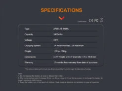 Fenix ARB-L18-3400U Micro-USB Rechargeable 18650 Battery -Fenix Shop Fenix ARB L18 3400U rechargeable battery specifications