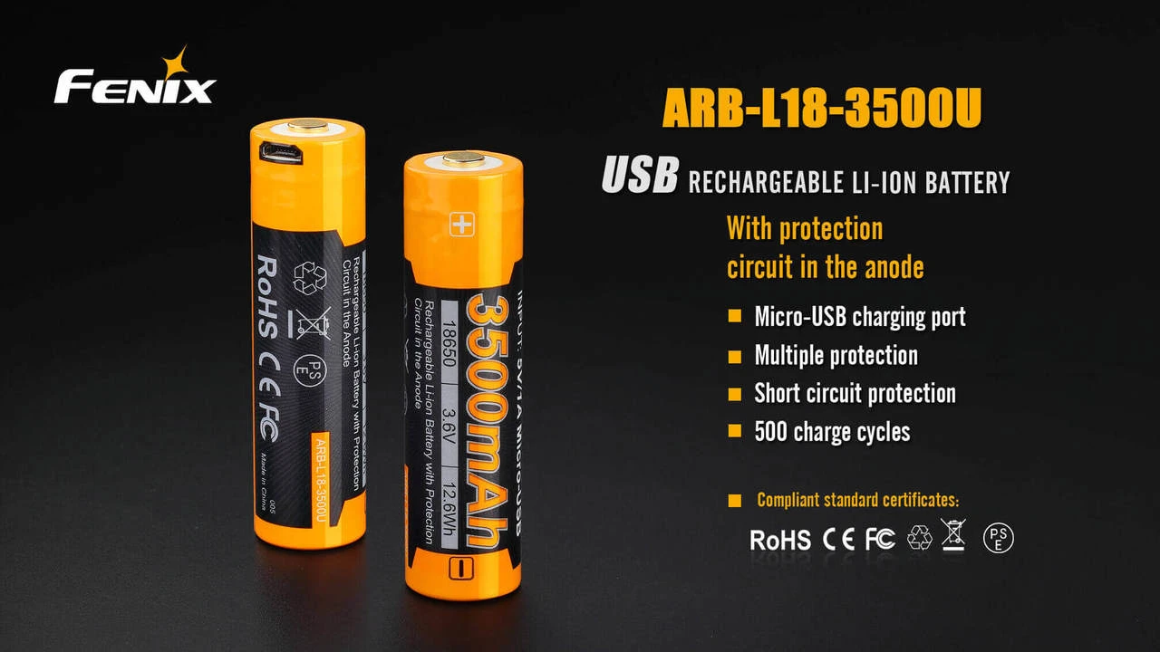 Fenix ARB-L18-3500U USB Rechargeable Li-ion 18650 Battery 2 Fenix ARB-L18-3500U USB Rechargeable Li-ion 18650 Battery - Image 2