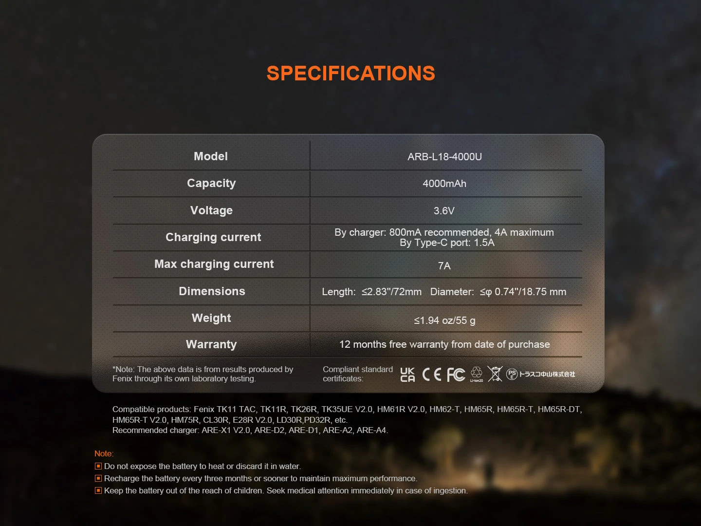 Fenix ARB-L18-4000U High-Capacity USB Rechargeable 18650 Battery - 4000mAh 7 Fenix ARB-L18-4000U High-Capacity USB Rechargeable 18650 Battery - 4000mAh - Image 7
