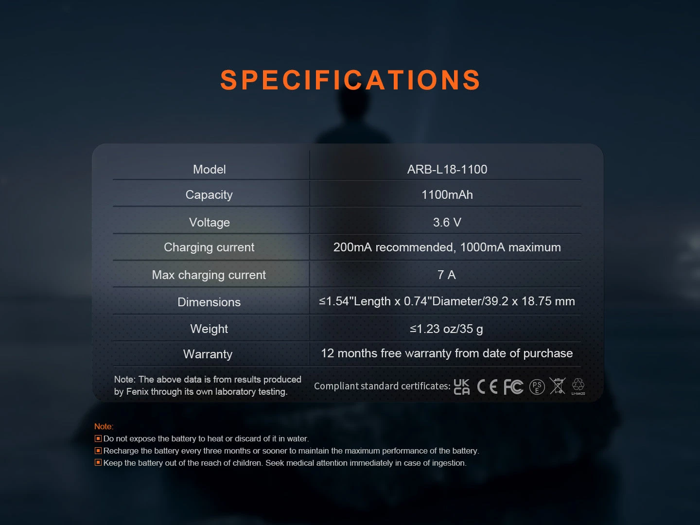 Fenix ARB-L18-1100 Rechargeable 18350 Battery 10 Fenix ARB-L18-1100 Rechargeable 18350 Battery - Image 10